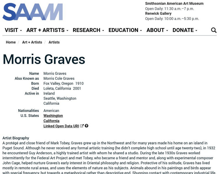 Smithsonian American Art Museum: Morris Graves Handout Smithsonian American Art Museum: Morris Graves Handout