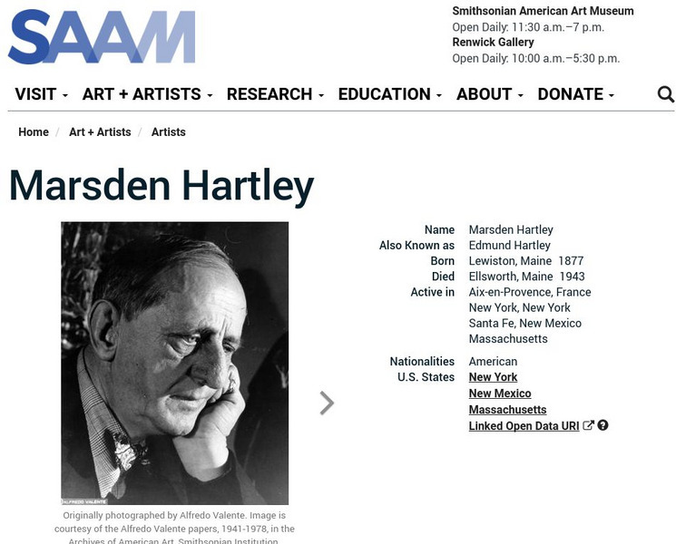 Smithsonian American Art Museum: Marsden Hartley Handout Smithsonian American Art Museum: Marsden Hartley Handout