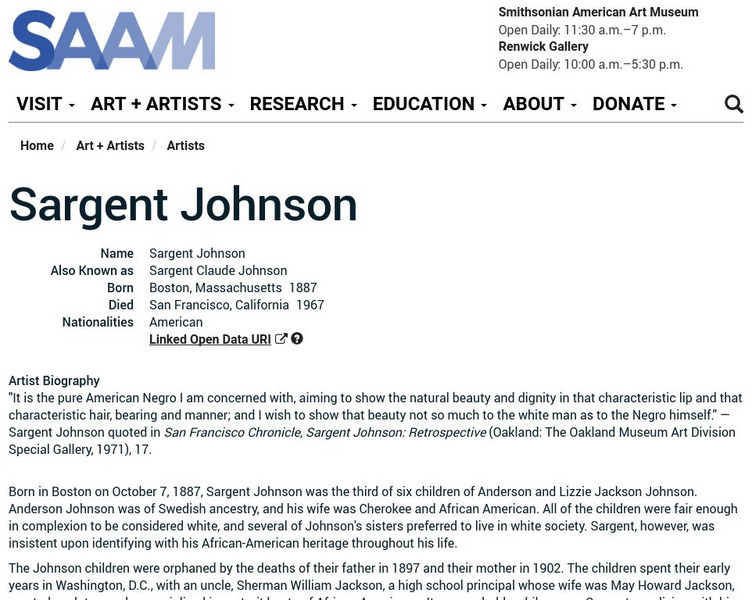 Smithsonian American Art Museum: Sargent Johnson Handout Smithsonian American Art Museum: Sargent Johnson Handout