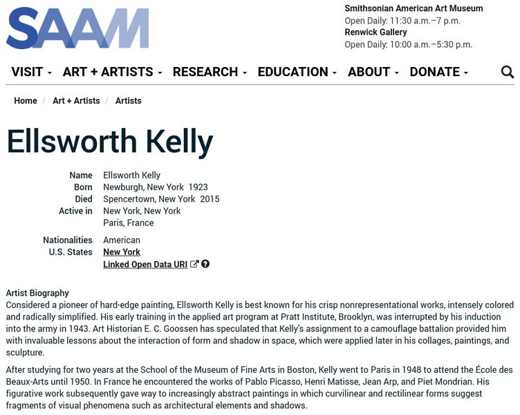Smithsonian American Art Museum: Ellsworth Kelly Handout Smithsonian American Art Museum: Ellsworth Kelly Handout
