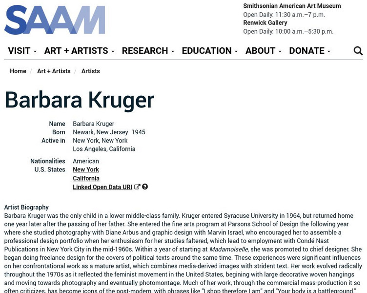 Smithsonian American Art Museum: Barbara Kruger Handout Smithsonian American Art Museum: Barbara Kruger Handout