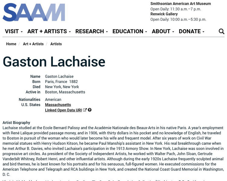 Smithsonian American Art Museum: Gaston Lachaise Handout