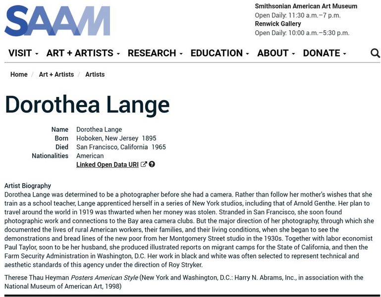 Smithsonian American Art Museum: Dorothea Lange Handout