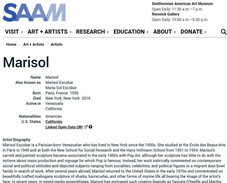 Smithsonian American Art Museum: Marisol Handout