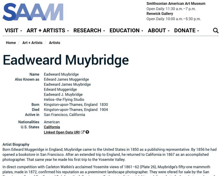 Smithsonian American Art Museum: Eadweard Muybridge Handout Smithsonian American Art Museum: Eadweard Muybridge Handout