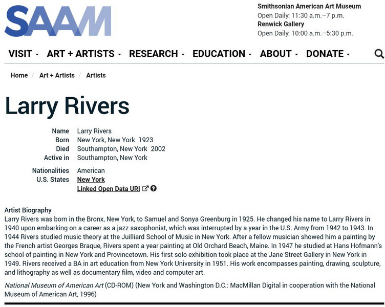 Smithsonian American Art Museum: Larry Rivers Handout Smithsonian American Art Museum: Larry Rivers Handout