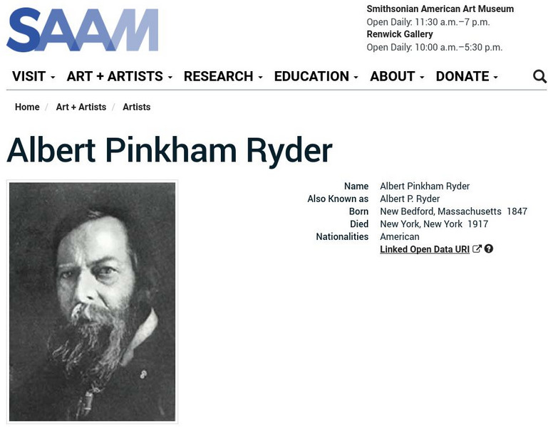 Smithsonian American Art Museum: Albert Pinkham Ryder Handout Smithsonian American Art Museum: Albert Pinkham Ryder Handout