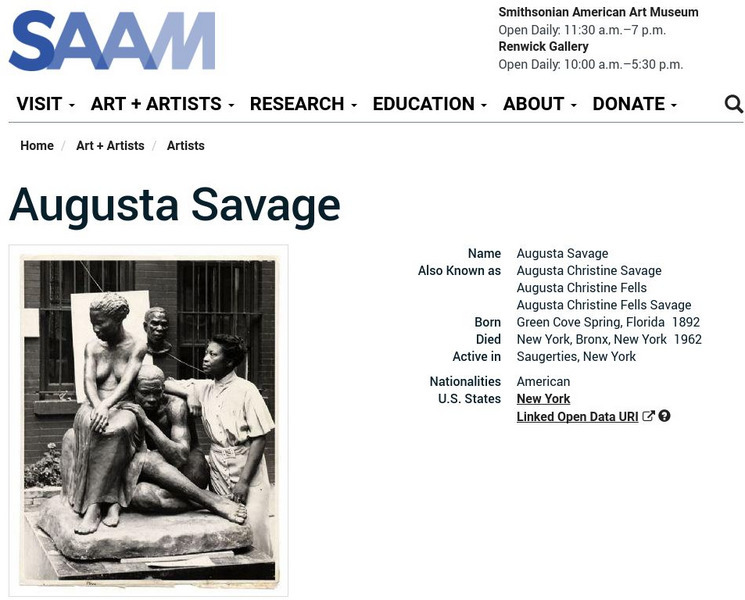 Smithsonian American Art Museum: Augusta Savage Handout Smithsonian American Art Museum: Augusta Savage Handout