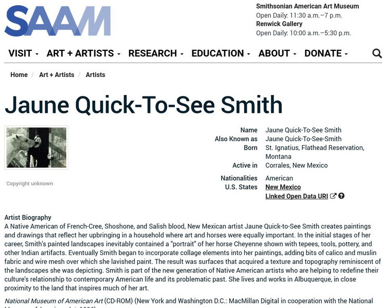 Smithsonian American Art Museum: Jaune Quick to See Smith Handout