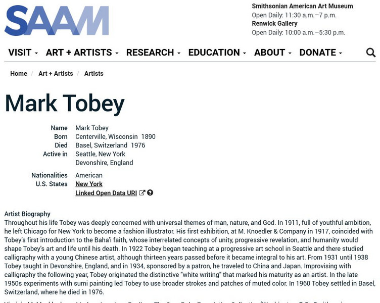 Smithsonian American Art Museum: Mark Tobey Handout