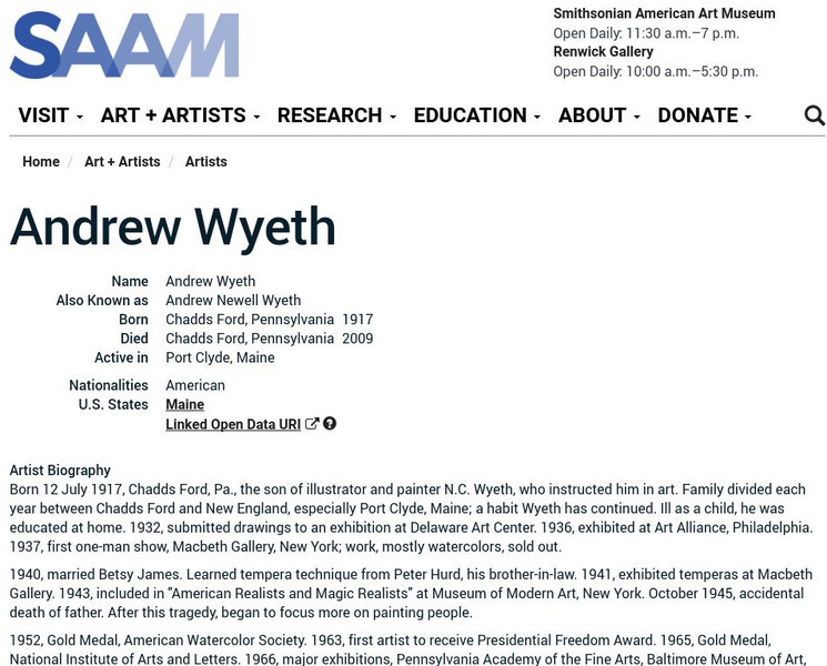 Smithsonian American Art Museum: Andrew Wyeth Handout