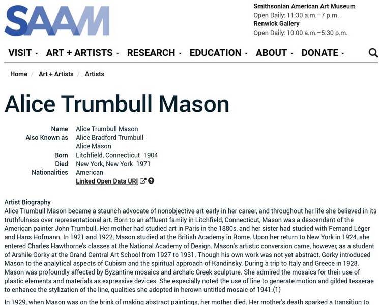 Smithsonian American Art Museum: Alice Trumbull Mason Handout Smithsonian American Art Museum: Alice Trumbull Mason Handout