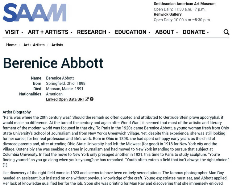 Smithsonian American Art Museum: Berenice Abbott Handout Smithsonian American Art Museum: Berenice Abbott Handout