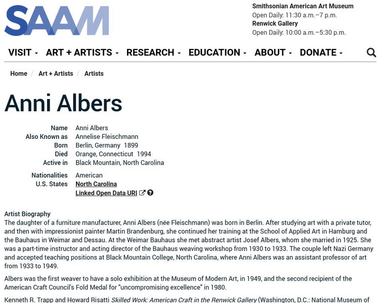 Smithsonian American Art Museum: Anni Albers Handout