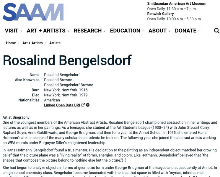 Smithsonian American Art Museum: Rosalind Bengelsdorf Handout Smithsonian American Art Museum: Rosalind Bengelsdorf Handout