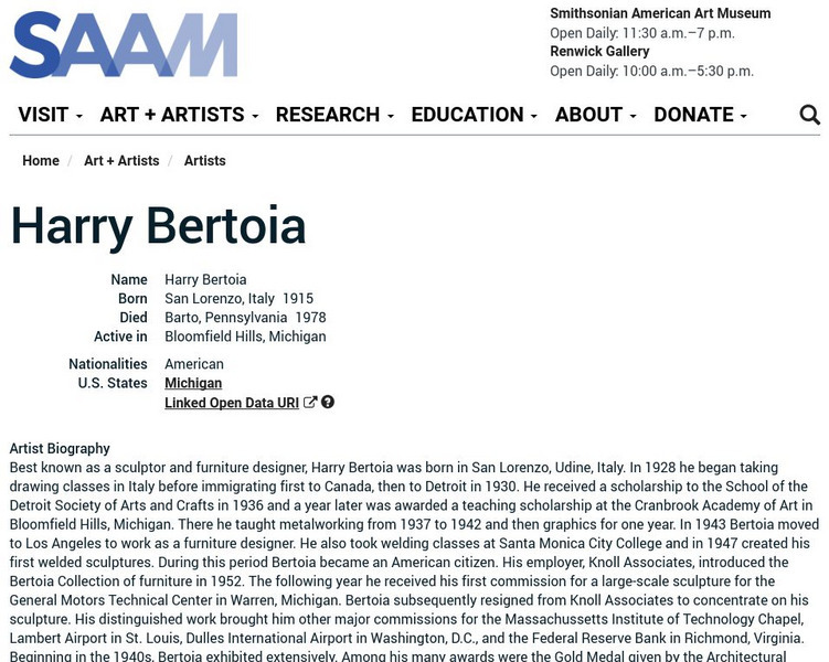 Smithsonian American Art Museum: Harry Bertoia Handout Smithsonian American Art Museum: Harry Bertoia Handout