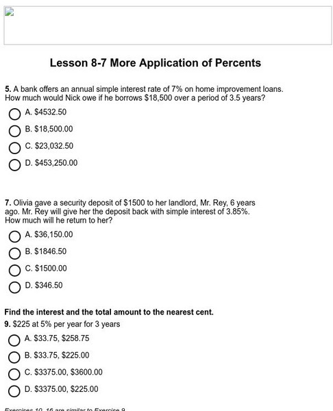Holt, Rinehart and Winston: Homework Help Independent Practice: More Application of Percents eBook Holt, Rinehart and Winston: Homework Help Independent Practice: More Application of Percents eBook