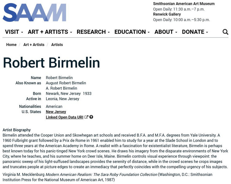 Smithsonian American Art Museum: Robert Birmelin Handout Smithsonian American Art Museum: Robert Birmelin Handout