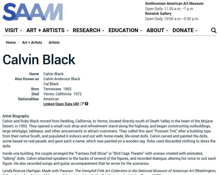 Smithsonian American Art Museum: Calvin Black Handout Smithsonian American Art Museum: Calvin Black Handout