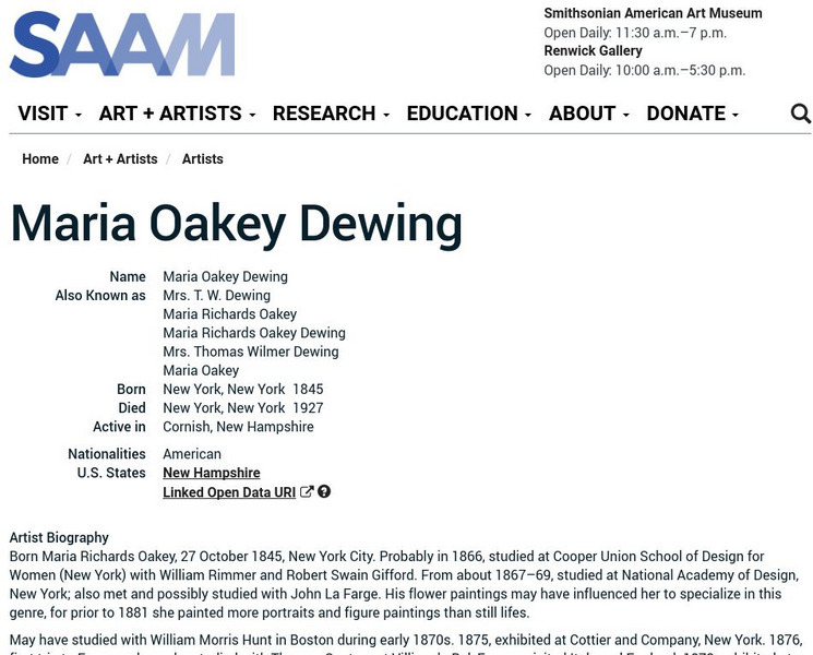Smithsonian American Art Museum: Maria Oakey Dewing Handout Smithsonian American Art Museum: Maria Oakey Dewing Handout