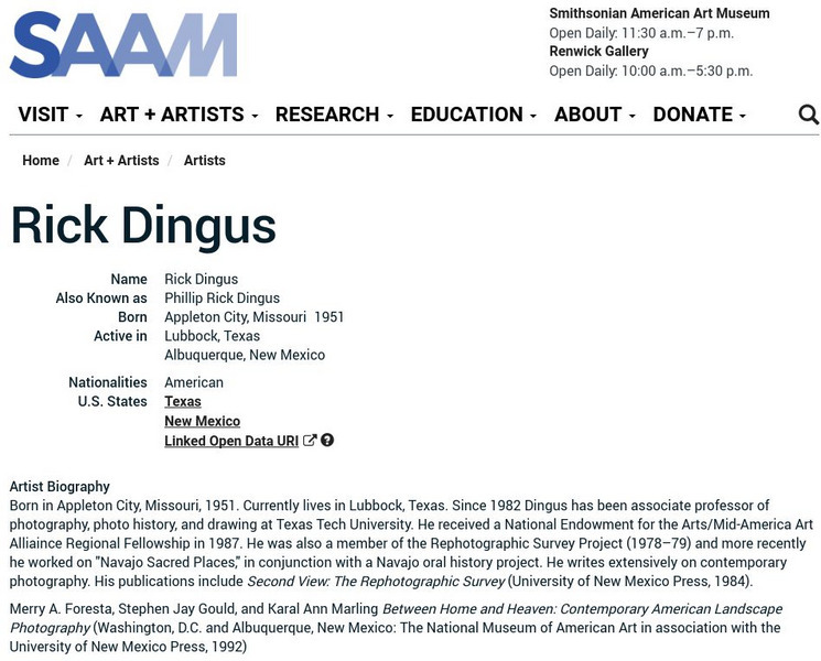 Smithsonian American Art Museum: Rick Dingus Handout