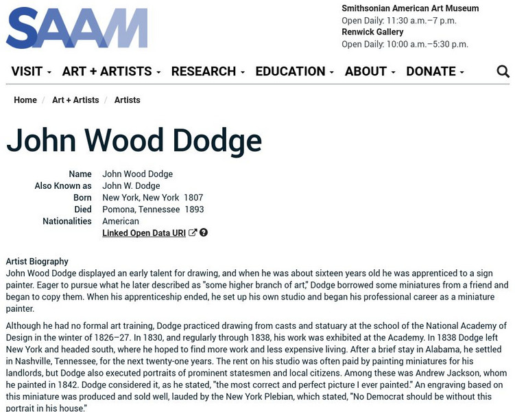 Smithsonian American Art Museum: John Wood Dodge Handout Smithsonian American Art Museum: John Wood Dodge Handout