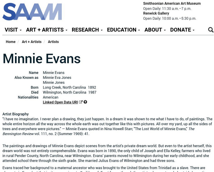 Smithsonian American Art Museum: Minnie Evans Handout Smithsonian American Art Museum: Minnie Evans Handout