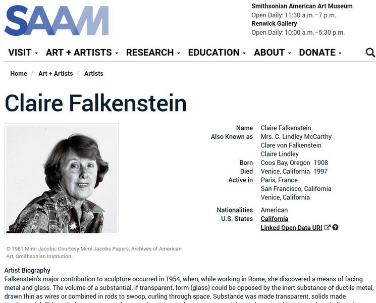 Smithsonian American Art Museum: Claire Falkenstein Handout Smithsonian American Art Museum: Claire Falkenstein Handout