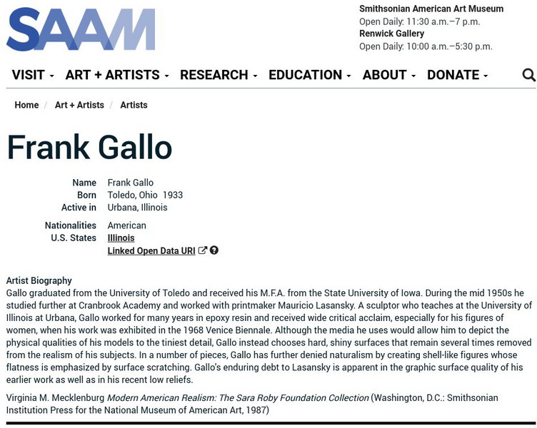 Smithsonian American Art Museum: Frank Gallo Handout Smithsonian American Art Museum: Frank Gallo Handout