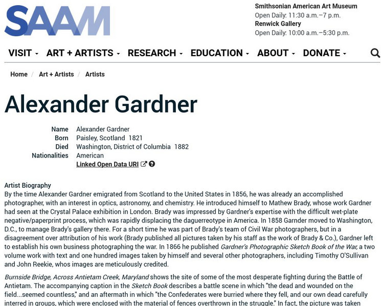 Smithsonian American Art Museum: Alexander Gardner Handout