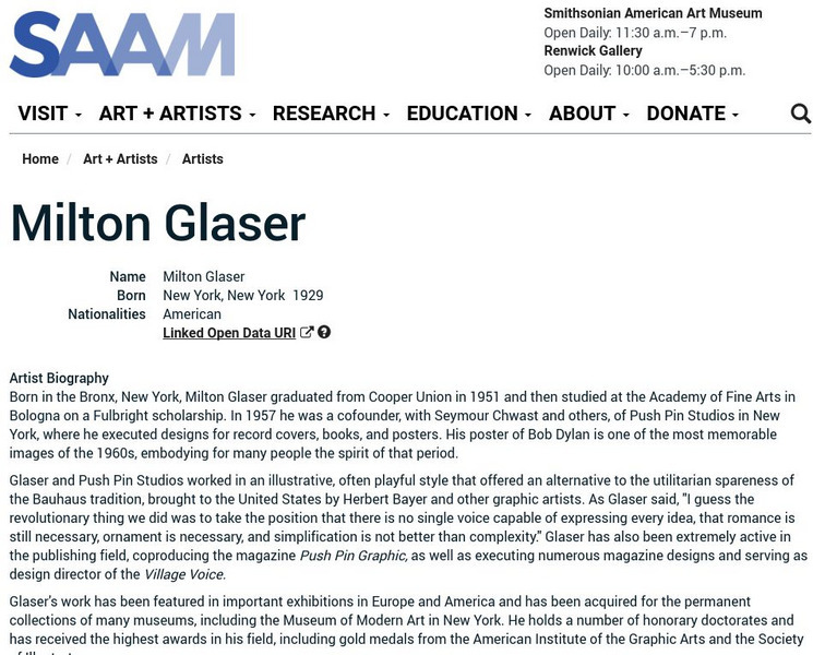 Smithsonian American Art Museum: Milton Glaser Handout
