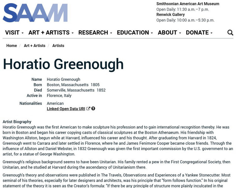 Smithsonian American Art Museum: Horatio Greenough Handout Smithsonian American Art Museum: Horatio Greenough Handout