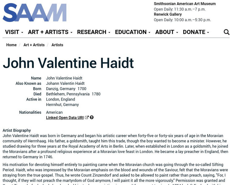 Smithsonian American Art Museum: John Valentine Haidt Handout