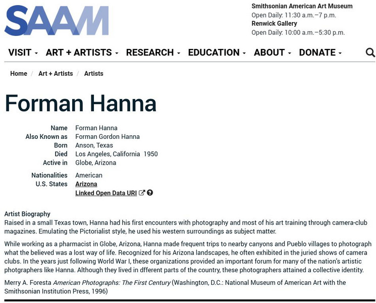 Smithsonian American Art Museum: Forman Hanna Handout