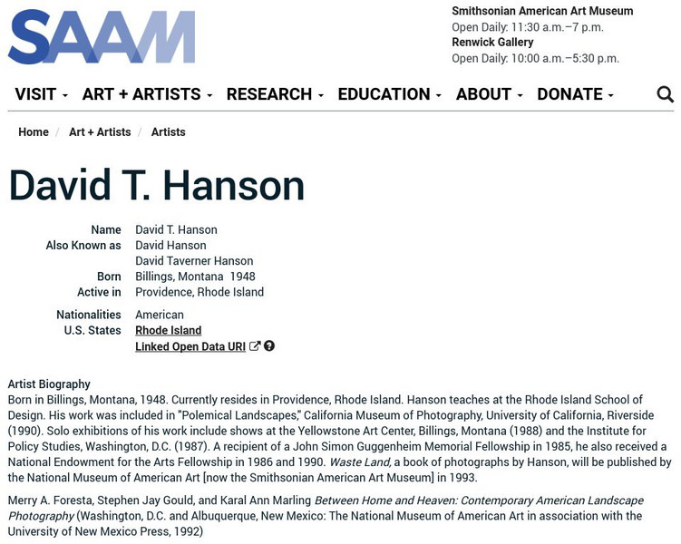 Smithsonian American Art Museum: David T. Hanson Handout