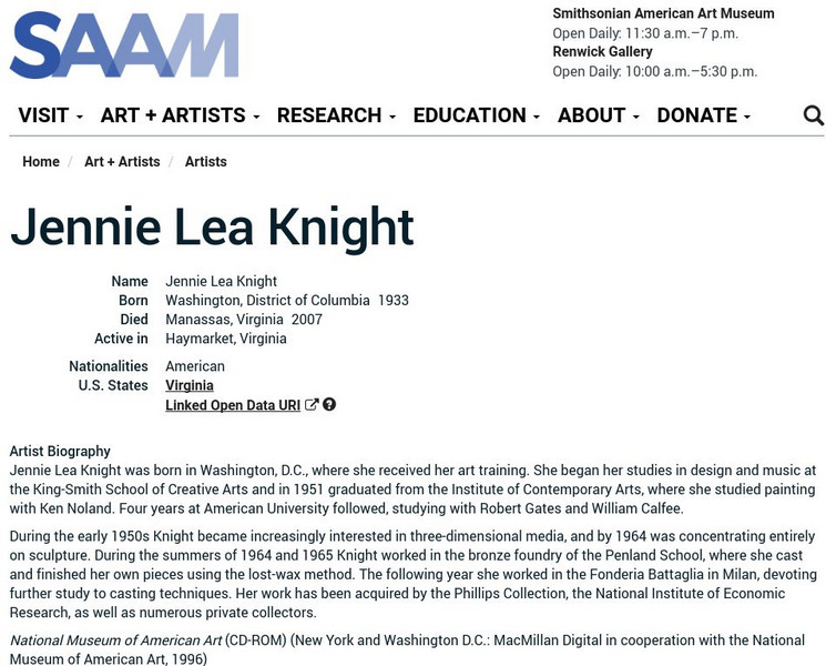 Smithsonian American Art Museum: Jennie Lea Knight Handout Smithsonian American Art Museum: Jennie Lea Knight Handout