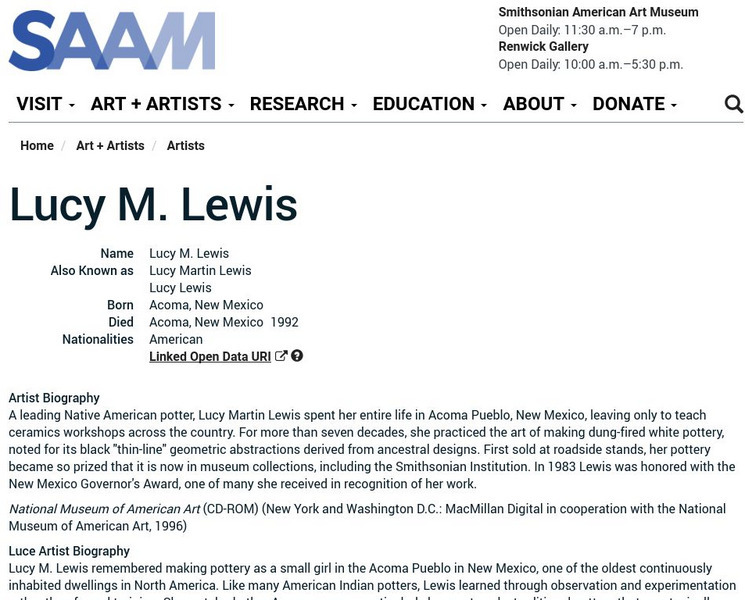 Smithsonian American Art Museum: Lucy M. Lewis Handout
