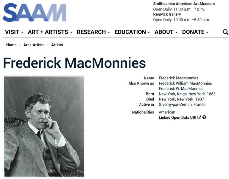 Smithsonian American Art Museum: Frederick Mac Monnies Handout Smithsonian American Art Museum: Frederick Mac Monnies Handout