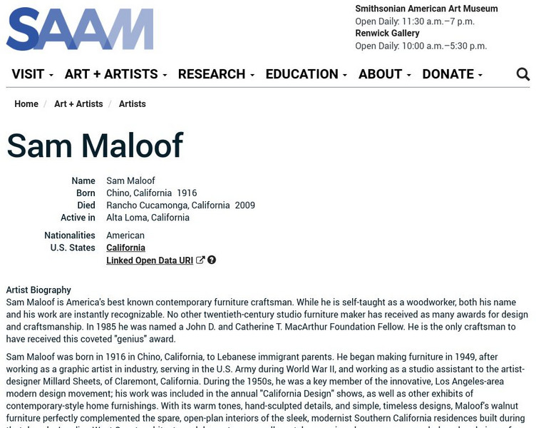 Smithsonian American Art Museum: Sam Maloof Handout Smithsonian American Art Museum: Sam Maloof Handout