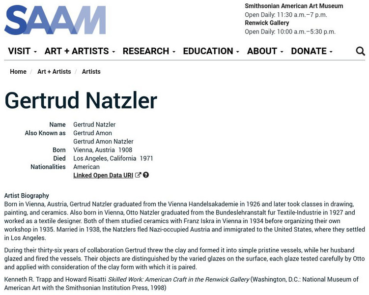 Smithsonian American Art Museum: Gertrud Natzler Handout Smithsonian American Art Museum: Gertrud Natzler Handout
