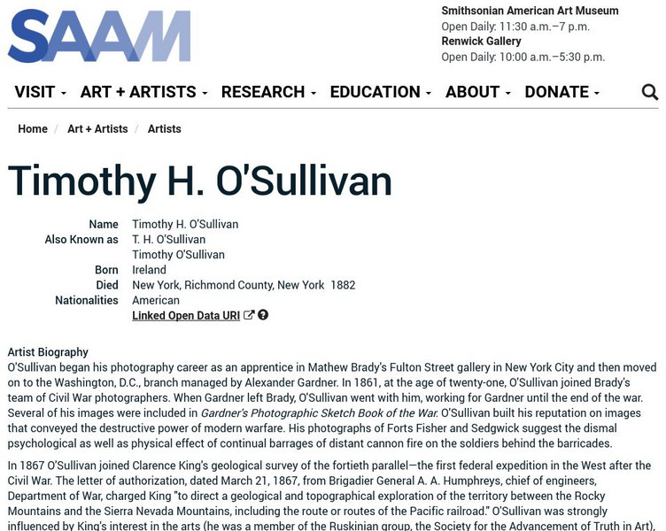 Smithsonian American Art Museum: Timothy H. O'sullivan Handout