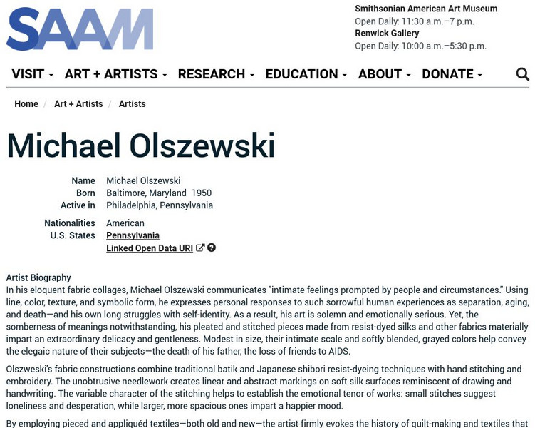 Smithsonian American Art Museum: Michael Olszewski Handout Smithsonian American Art Museum: Michael Olszewski Handout