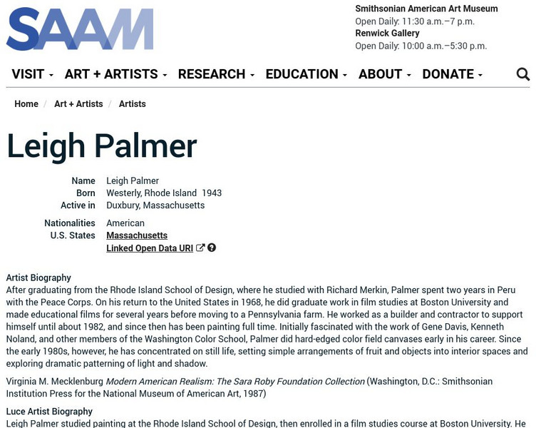 Smithsonian American Art Museum: Leigh Palmer Handout Smithsonian American Art Museum: Leigh Palmer Handout