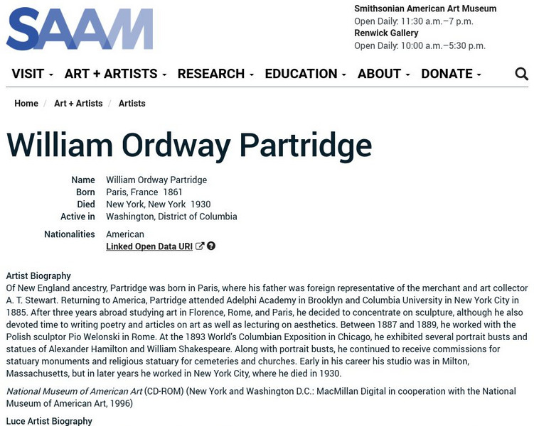 Smithsonian American Art Museum: William Ordway Partridge Handout Smithsonian American Art Museum: William Ordway Partridge Handout