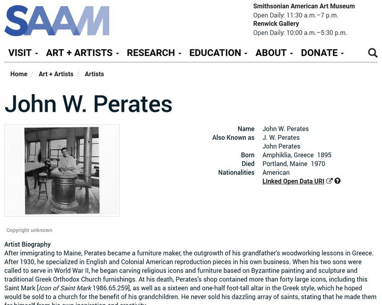 Smithsonian American Art Museum: John W. Perates Handout Smithsonian American Art Museum: John W. Perates Handout