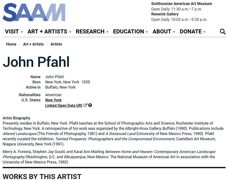Smithsonian American Art Museum: John Pfahl Handout Smithsonian American Art Museum: John Pfahl Handout