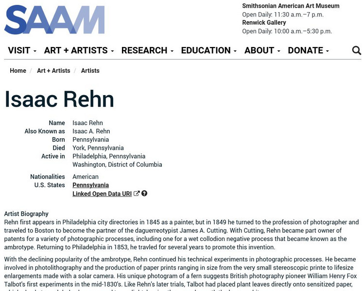 Smithsonian American Art Museum: Isaac Rehn Handout Smithsonian American Art Museum: Isaac Rehn Handout