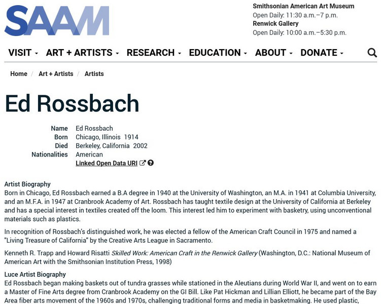 Smithsonian American Art Museum: Ed Rossbach Handout Smithsonian American Art Museum: Ed Rossbach Handout