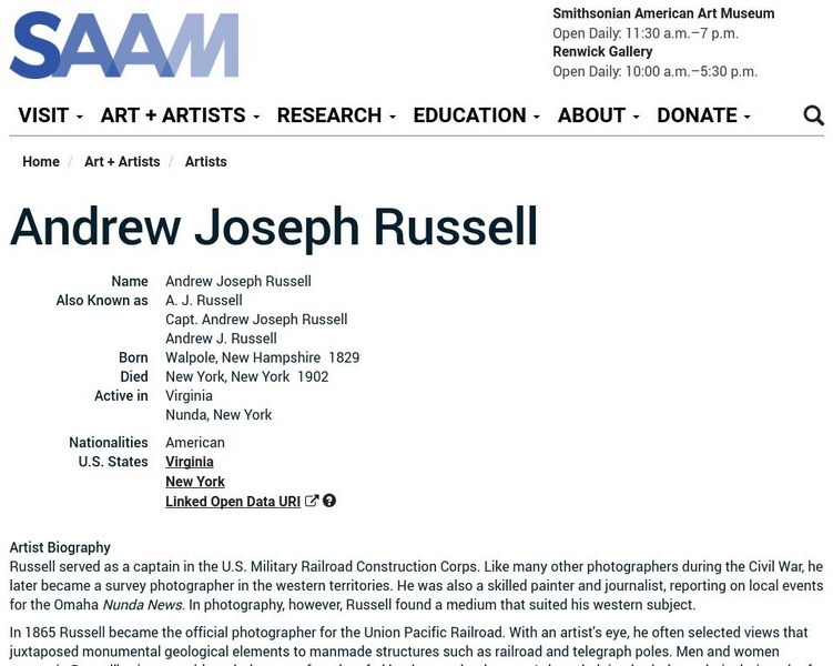 Smithsonian American Art Museum: Andrew Joseph Russell Handout Smithsonian American Art Museum: Andrew Joseph Russell Handout