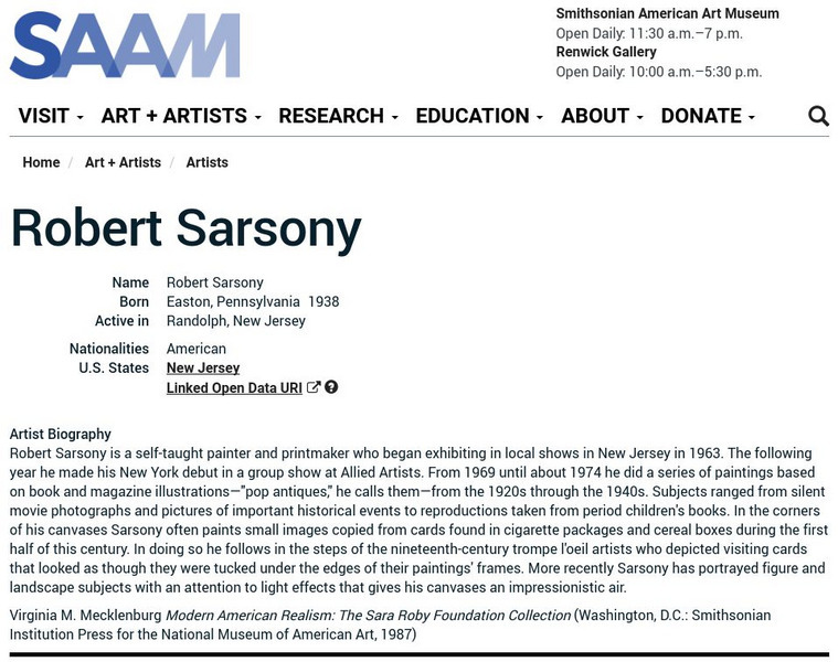 Smithsonian American Art Museum: Robert Sarsony Handout Smithsonian American Art Museum: Robert Sarsony Handout